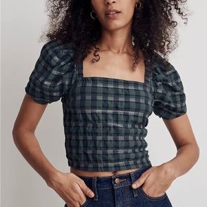 Madewell Women's Seersucker Hopewell Puff Sleeve Crop Top